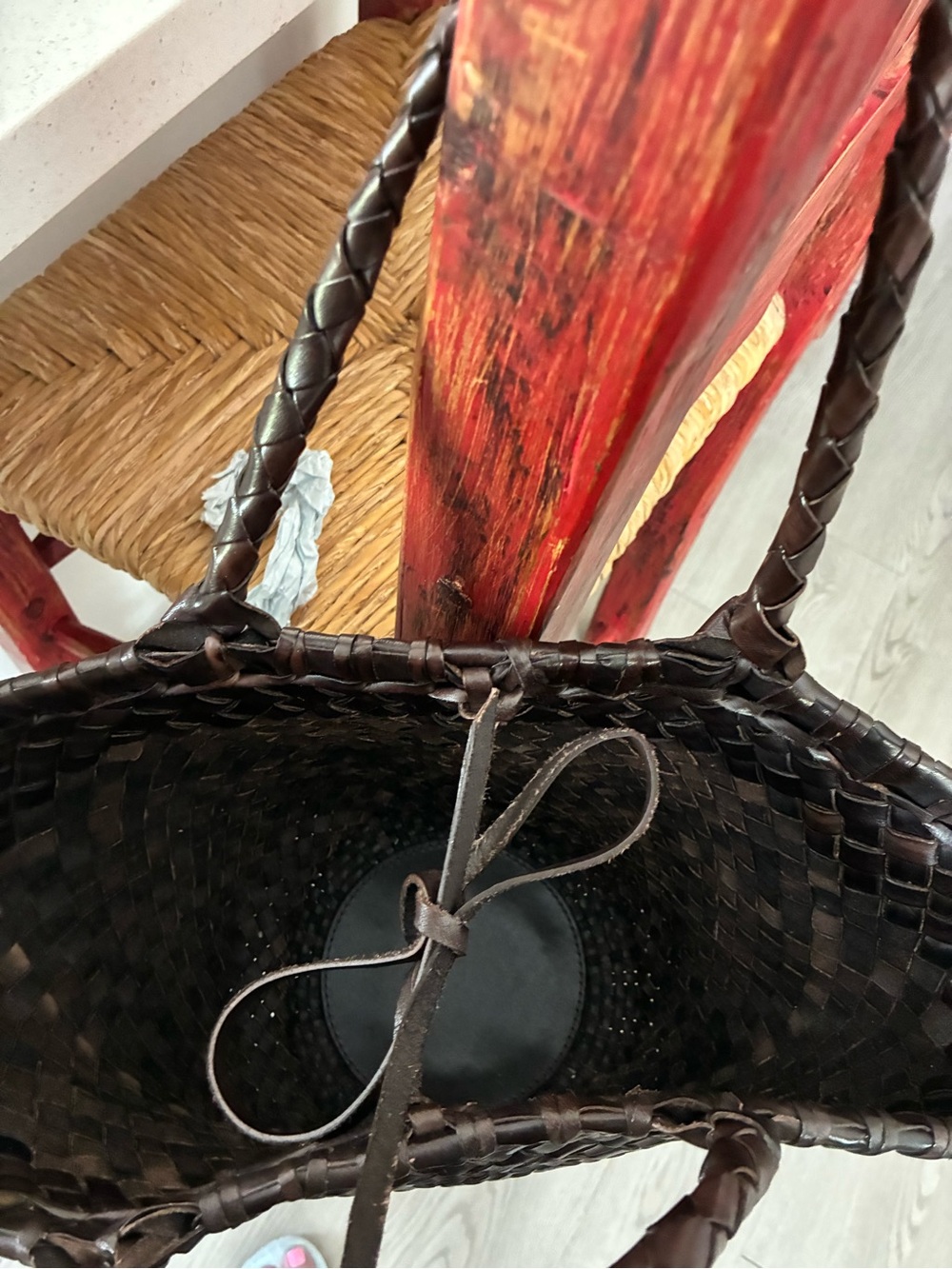 Loeffler Randall Dark Brown Woven Leather Tote Basket - Picture 8 of 10